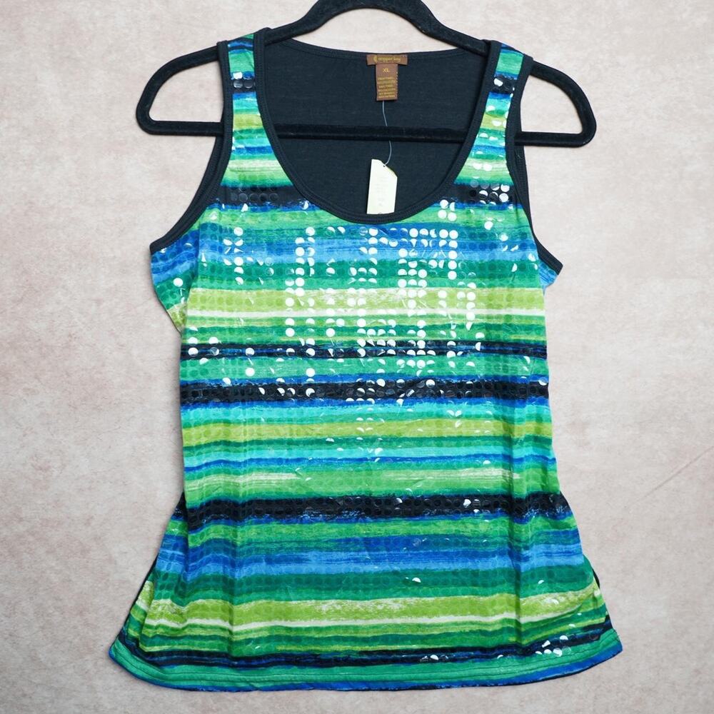 Copper Key Sequin Tank Top XL Striped Y2K